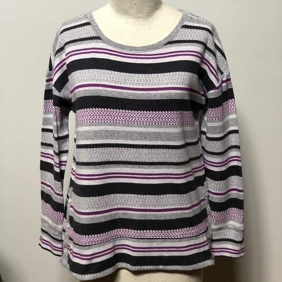 Talbots Tops - t for Talbots purple grey striped Long sleeve sweater top size small #w1019